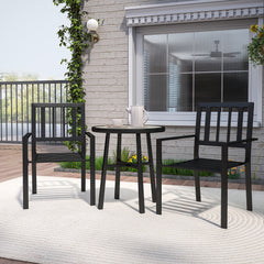 Outsunny 3 Piece Patio Bistro Set with Plastic Top, 2 Stackable Chairs, Galvanised Steel Frame, Grey