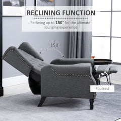 HOMCOM Recliner Armchair, Vintage Reclining Chair with Nail Head Trim, Wingback Chair with Button Tufted Back and Footrest, for Living Room, Light Grey