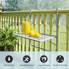 Outsunny Balcony Hanging Table, Metal Wall Mount Desk, Adjustable Folding Balcony Deck Table for Patio and Garden, Grey