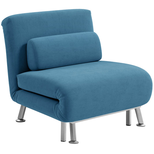 HOMCOM Single Velvet-Feel Sleeper Chair - Blue