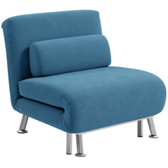 HOMCOM Single Velvet-Feel Sleeper Chair - Blue