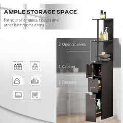 HOMCOM Tall Bathroom Cabinet, Freestanding Bathroom Storage Cabinet with 2-Tier Shelf and Drawers, Narrow Cupboard Storage Unit, Brown