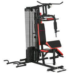 SPORTNOW Multi Gym Workout Station, Weight Machine with 65kg Weight Stack, Sit Up Bench, Push Up Stand, Dip Station