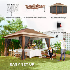 Outsunny 3.6 x 3.6m Pop-Up Gazebo, with Accessories - Brown