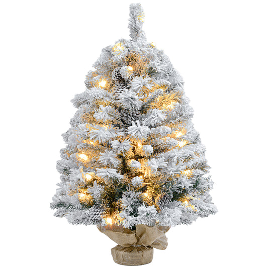 HOMCOM 3ft Snowy Tabletop Christmas Tree, with LED Lights