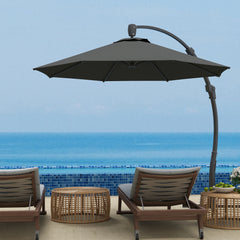 Outsunny 3(m) Garden Cantilever Parasol, Round Overhanging Umbrella with Crank Handle, Cross Base, Aluminium Frame and 360√Ç¬∞ Rotation, Banana Patio Umbrella for Outdoor Sun Shade, Grey