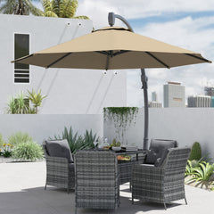 Outsunny 3(m) Garden Cantilever Parasol, Round Overhanging Umbrella with Crank Handle, Cross Base, Aluminium Frame and 360√Ç¬∞ Rotation, Banana Patio Umbrella for Outdoor Sun Shade, Khaki