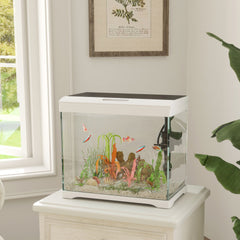 PawHut 27L Glass Fish Tank with Filter System, LED Light, Water Pump, for Betta, Goldfish, Shrimps, White