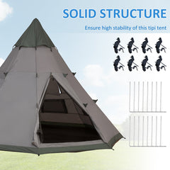 Outsunny 6 Men Tipi Tent with Carry Bag - Grey