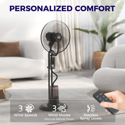 HOMCOM Pedestal Fan with Water Mist Spray, Spray Misting Fan with 70√Ç¬∞ Oscillation, Tilt Head, 3 Speeds, 3 Modes, Adjustable Mist, 3.2L Water Tank, for Home, 120 cm