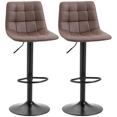 HOMCOM Adjustable Bar Stools Set of 2, Swivel PU Leather Upholstered Barstools with Tufted Seat and Back, Breakfast Bar Chairs for Kitchen Counter, Brown