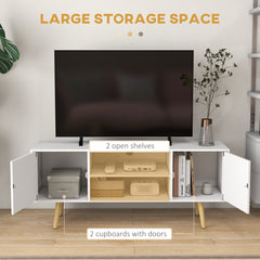 HOMCOM TV Stand Cabinet up to 55 Inches, TV Unit with Storage Shelves and Wood Legs for Living Room, Bedroom, White