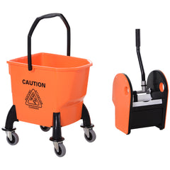 HOMCOM 25L Mop Bucket, with Wringer, Wheels and Handle - Orange