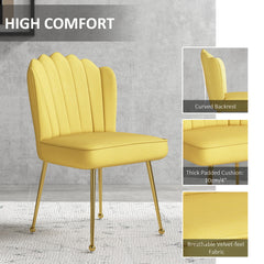 HOMCOM Velvet-Feel Shell Accent Chair - Yellow