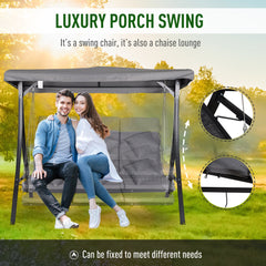 Outsunny 3 Seater Garden Swing Seat Outdoor Swing Chairs Chaise Lounge Padded Seat Hammock Canopy Porch Patio Bench Bed Recliner Sun Lounger - Grey