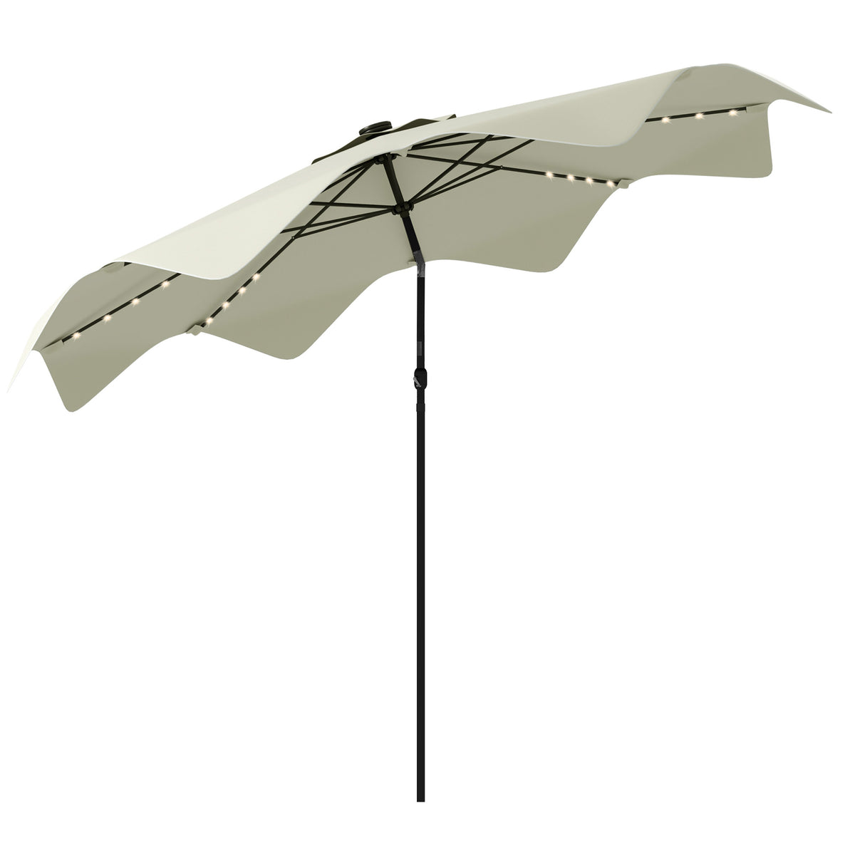 Outsunny Solar Patio Umbrella with LED and Tilt, Outdoor Market Table Umbrella Parasol with Crank, 3 x 3 (m), Cream White