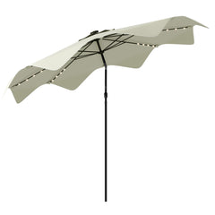 Outsunny Solar Patio Umbrella with LED and Tilt, Outdoor Market Table Umbrella Parasol with Crank, 3 x 3 (m), Cream White