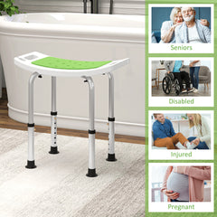 HOMCOM 6-Level Height Adjustable Aluminium Bath Room Stool Chair Shower Non-Slip Design w/ Padded Seat Drainage Holes Foot Pad, Green