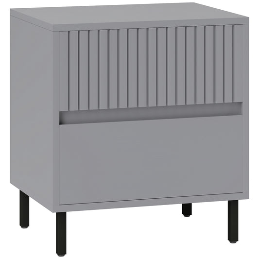 HOMCOM Simple Line Indented Two-Drawer Bedside Table - Grey