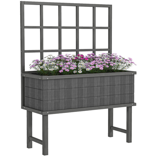 Outsunny 45 x 105cm Wooden Garden Planter, with Trellis - Grey