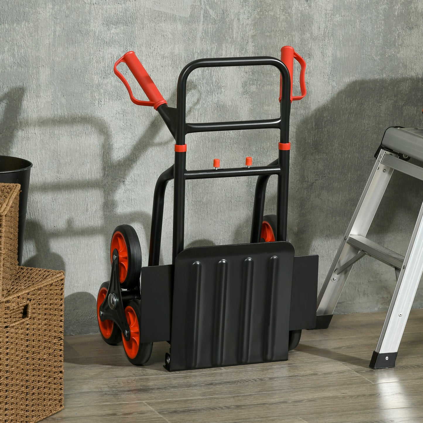DURHAND Steel Folding Hand Truck, Heavy Duty Foldable Trolley on Wheels, Multi-Purpose Sack Truck Moving Trolley, 120kg, Red