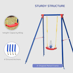 Outsunny Kids Swing Set Toddler Swing Adjustable Rope Heavy Duty A-Frame Stand Outdoor Playset for 3-8 Years Old Blue