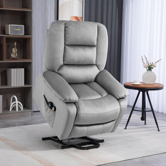 HOMCOM Velvet-Feel Electric Lift-and-Recline Massage Armchair, with Remote - Grey