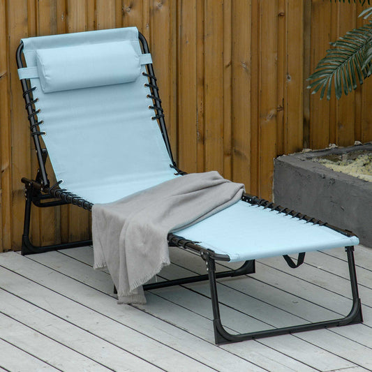 Outsunny Folding Sun Lounger Beach Chaise Chair Garden Cot Camping Recliner with 4 Position Adjustable, Baby Blue