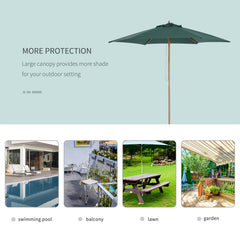 Outsunny 2.5m Wood Garden Parasol Sun Shade Patio Outdoor Wooden Umbrella Canopy Green