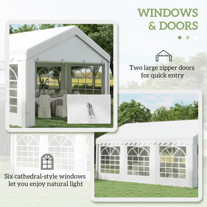 Outsunny 6m x 4m Heavy Duty Garden Gazebo, Galvanised Marquee Party Tent with Removable Sides and Windows for Parties, Wedding and Events, White