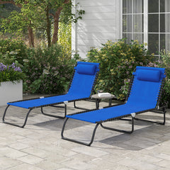 Outsunny Set of Two Folding Sun Loungers, with Four-Position Backs - Blue