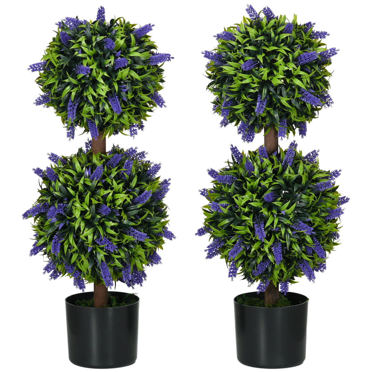 HOMCOM Set of 2 Artificial Plants, Lavender Flowers Ball Trees with Pot, for Home Indoor Outdoor Decor, 70cm