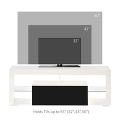 HOMCOM TV Unit, LED TV Stand Cabinet, High Gloss TV Table with Lights and Storage Shelf for 55 inch TVs for Living Room, Bedroom, Black and White