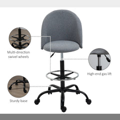 Vinsetto Ergonomic Drafting chair Adjustable Height w/ 5 Wheels Padded Seat Footrest 360√Ç¬∞ Swivel Freely Comfortable Versatile Use For Home Office - Grey