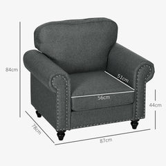 HOMCOM Mid-Century Armchair, with Pocket Springs - Charcoal Grey