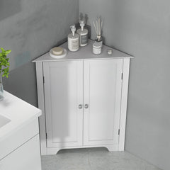 kleankin Triangle Bathroom Cabinet, Corner Bathroom Storage Unit with Adjustable Shelf and Recessed Door, Free Standing, White