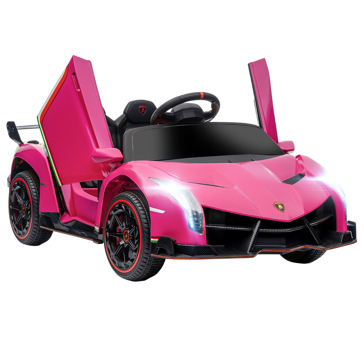 HOMCOM Lamborghini Veneno Licensed Electric Ride-On Car, with Remote, Music, Horn - Pink