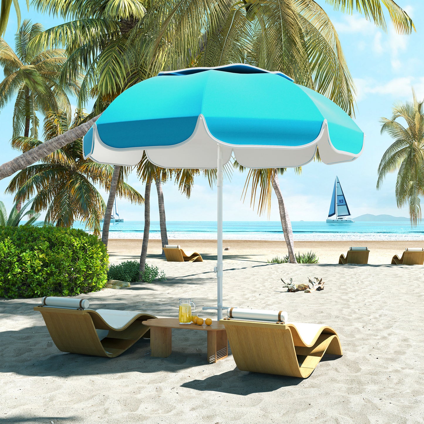 Outsunny Beach Umbrella Portable with Sand Anchor, Carry Bag, Adjustable Height & Tilt, UPF50+ UV Protection, Blue