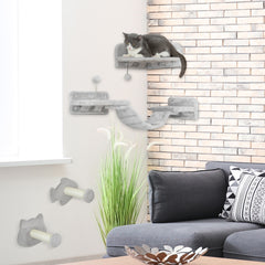 PawHut 4-Piece Cat Wall Shelves with Steps, Ladder, Jumping Platforms, Light Grey