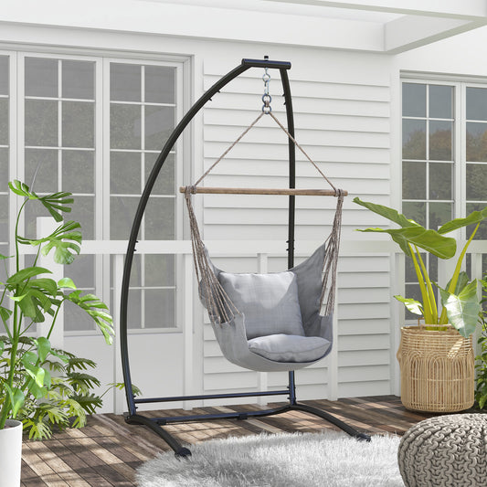 Outsunny Hammock Chair Stand, C Shape Hanging Heavy Duty Metal Frame Hammock Stand for Hanging Hammock Air Porch Swing Chair, Indoor & Outdoor Use, Black