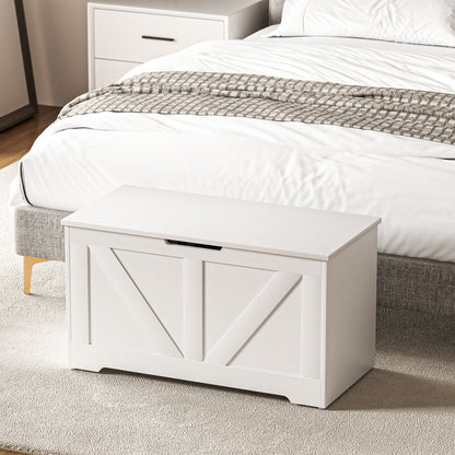 HOMCOM 100L Home Storage Box, with Safety Hinges - White Wood-Effect