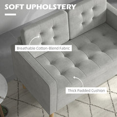 HOMCOM Modern 2 Seater Sofa with Hidden Storage, 117cm Tufted Cotton Couch with Wood Legs, Compact Loveseat for Living Room, Kitchen, Light Grey