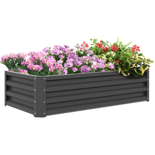 Outsunny Raised Beds for Garden, Galvanised Outdoor Planters for Herbs and Vegetables, for Patio, Garden, Balcony, Light Grey