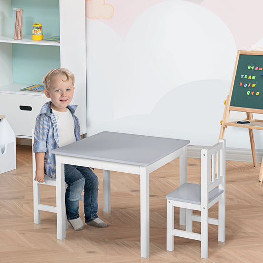 HOMCOM Kids Table and Chair Set 3 Pieces Toddler Preschoolers Desk with 2 Chairs for Indoor Study Rest Snack Time Grey