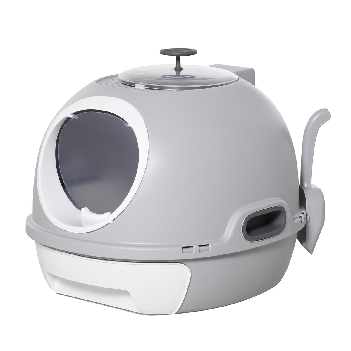 PawHut Cat Litter Box Toilet with Litter Scoop Enclosed Drawer, Front Entry Top Exit, Easy To Clean Grey