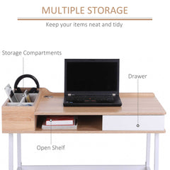 HOMCOM Computer Desk, Writing Desk, Study Workstation with Drawer, Storage Compartments, Cable Management, Laptop Table, Metal Frame, 100 x 55 x 81.5cm, Oak and White