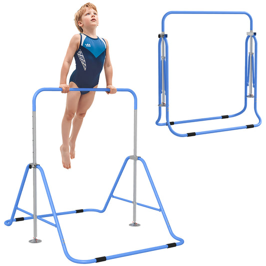 HOMCOM Kids Gymnastic Bar, with Adjustable Height, Foldable Horizontal Bars - Blue