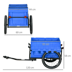 HOMCOM 65L Steel Frame Bike Trailer Storage Box - Blue