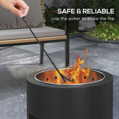 Outsunny Smokeless Fire Pit, 45cm Portable Wood Burning Firepit, Round Metal Bonfire Stove with Poker for Garden, Camping, Black