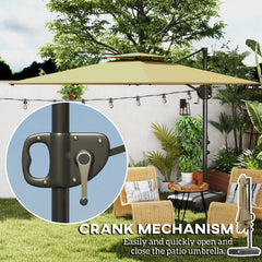 Outsunny Cantilever Parasol with Weighted Base Double Top Garden Parasol Square Hanging Patio Umbrella with Crank Tilt Khaki